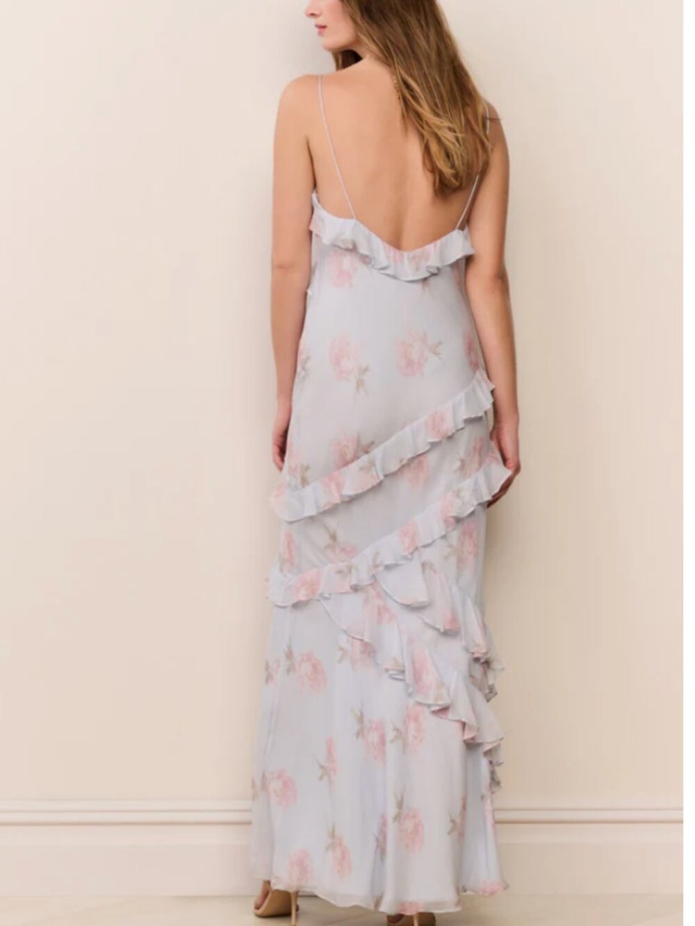 LoveShackFancy Rialto Floral Chiffon Maxi Dress Sale $765 Blue Roan - Picture 4 of 6